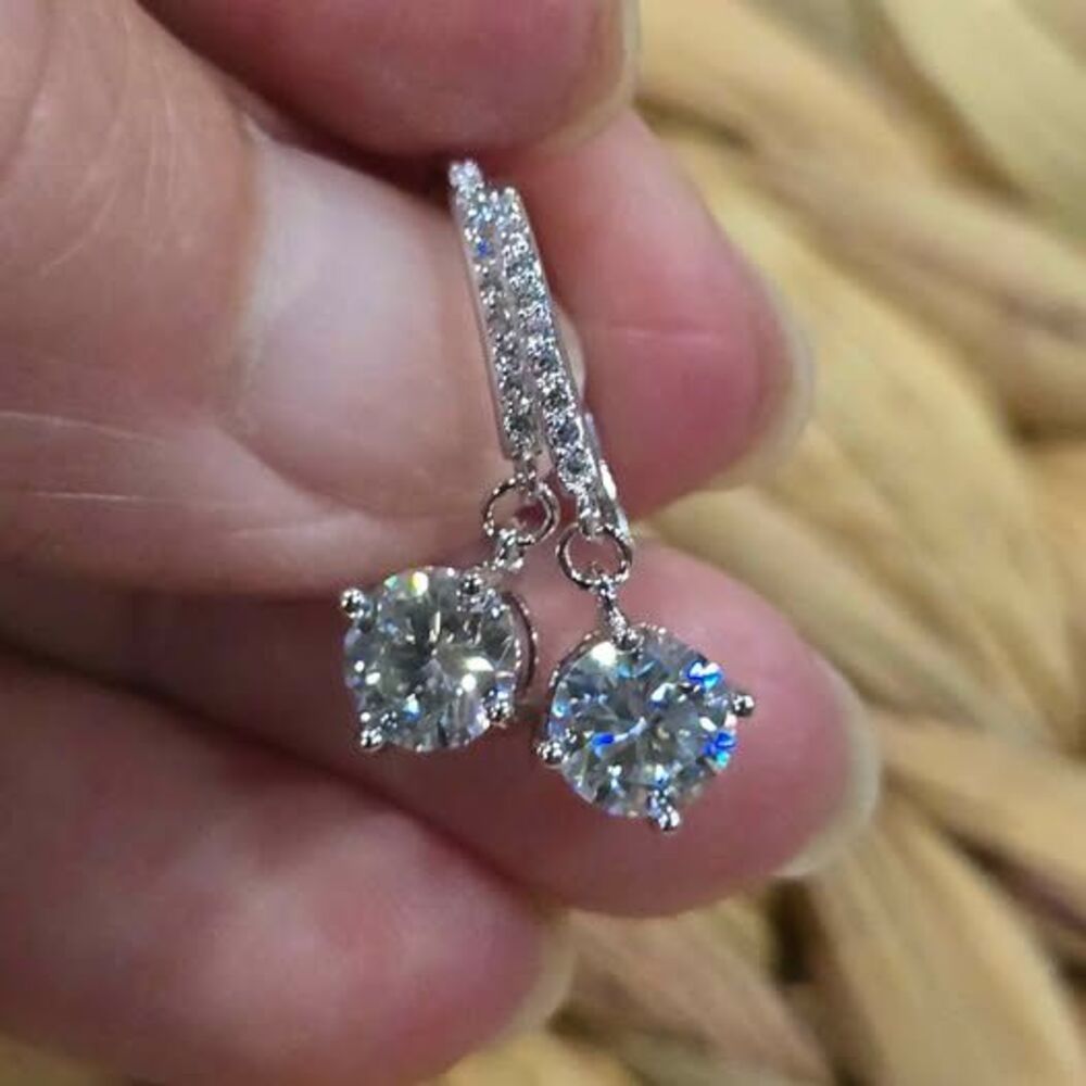 Round Cut Moissanite Drop Earrings